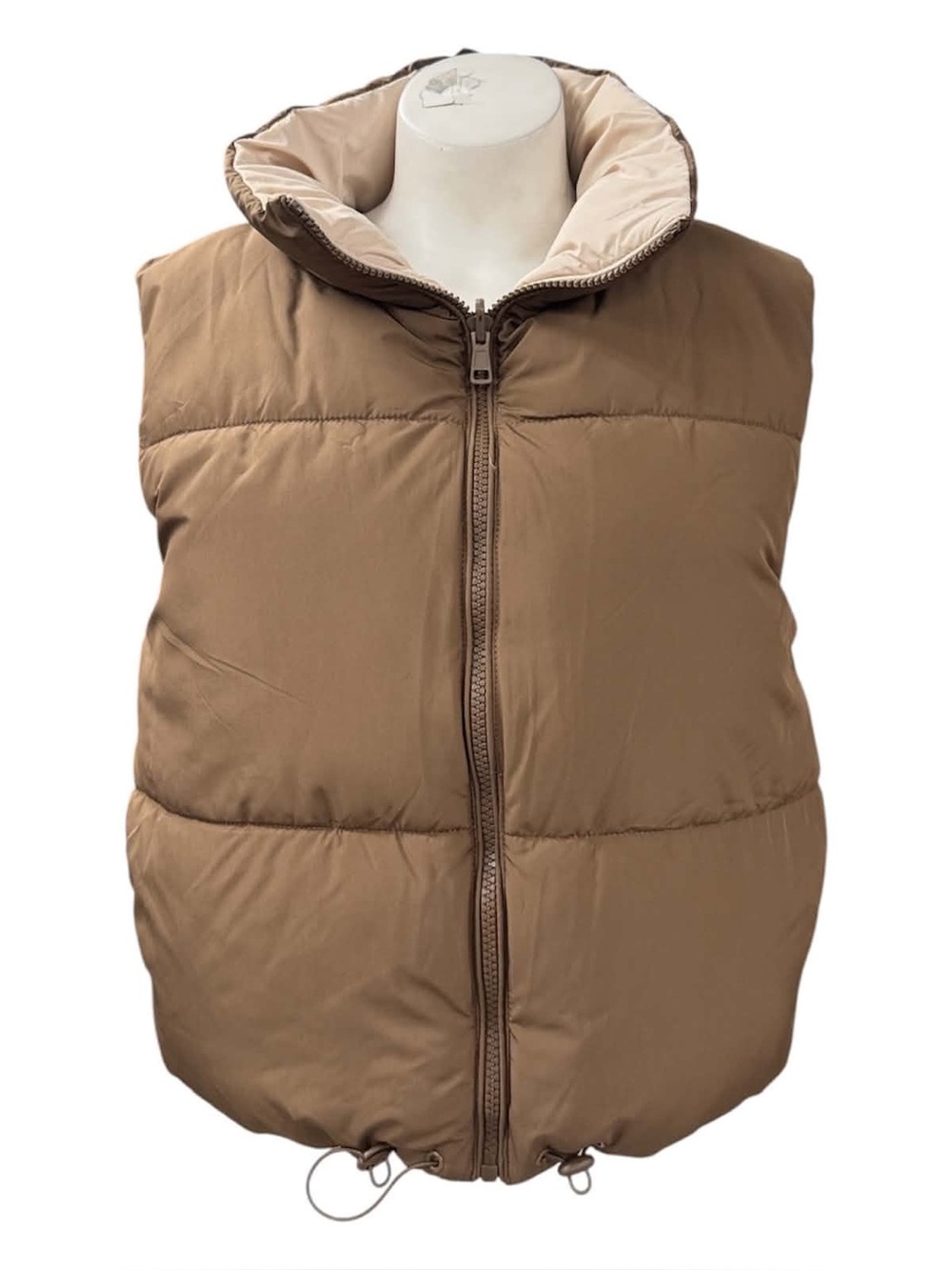 Love Tree Reversible Tan Quilted Puffer Vest with High Collar Size M